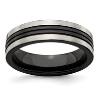 Load image into Gallery viewer, Edward Mirell Grey Titanium/Black Ti Center Grooved 6mm Flat Band

