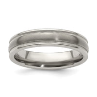 Load image into Gallery viewer, Edward Mirell Titanium Brushed/Polished Tri Dome Milgrain 5mm Band Size 5.5
