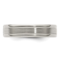 Load image into Gallery viewer, Edward Mirell Titanium Tension-set 1/10 carat Diamond Brushed/Polished Grooved 6mm Flat Band
