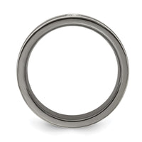 Load image into Gallery viewer, Edward Mirell Black Ti with Grey Titanium Edge 1/10 carat Diamond with Sterling Silver Bezel 6mm Band

