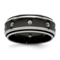Load image into Gallery viewer, Edward Mirell Black Ti and Titanium Polished White Sapphire with Sterling Silver Bezels 9mm Band
