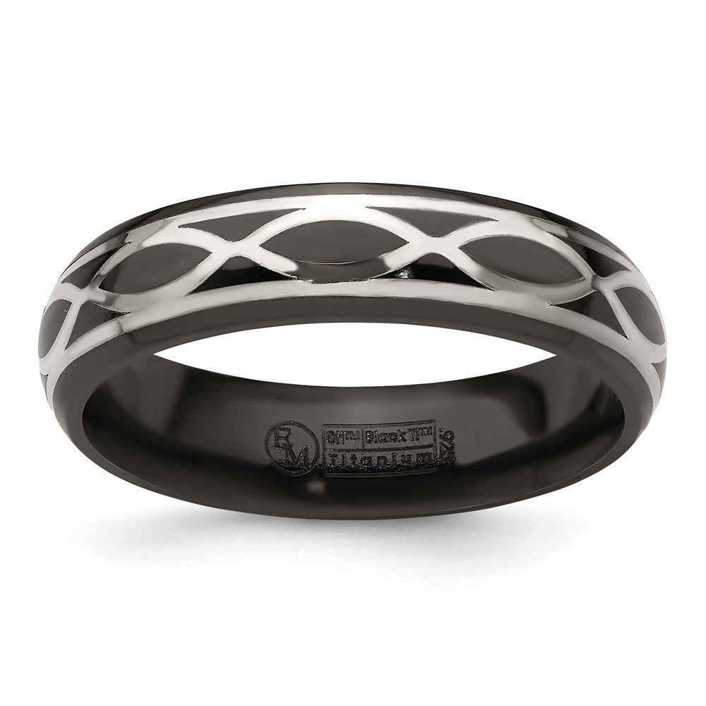 Edward Mirell Black Ti and Argentium Sterling Silver Brushed/Polished Infinity Design 6mm Domed Band