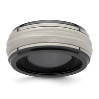Load image into Gallery viewer, Edward Mirell Black Ti and Titanium with Argentium Sterling Silver Inlay Lasered/Polished Wave 10mm Band
