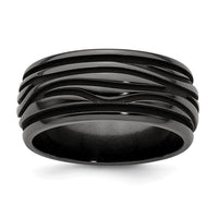 Load image into Gallery viewer, Edward Mirell Black Ti Polished Grooved Waves 10mm Band
