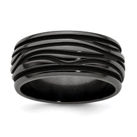 Load image into Gallery viewer, Edward Mirell Black Ti Polished Grooved Waves 10mm Band
