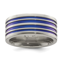 Load image into Gallery viewer, Edward Mirell Titanium with Blue Anodized Grooves Flat 10mm Band
