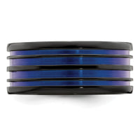 Load image into Gallery viewer, Edward Mirell Black Ti with Blue Anodized Grooves Flat 10mm Band
