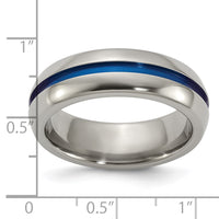 Load image into Gallery viewer, Edward Mirell Titanium with Blue Anodized Center Stripe Domed 7mm Band
