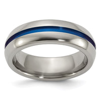Load image into Gallery viewer, Edward Mirell Titanium with Blue Anodized Center Stripe Domed 7mm Band
