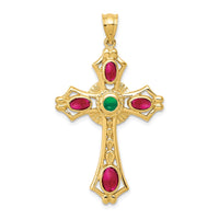 Load image into Gallery viewer, 14K Ruby and Emerald Cabochon Cross Pendant
