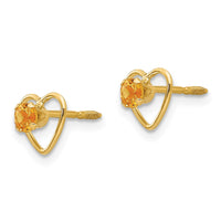Load image into Gallery viewer, 14k Madi K 3mm Genuine Citrine Birthstone Heart Earrings
