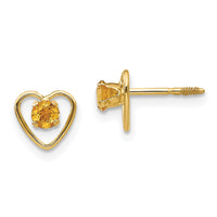 Load image into Gallery viewer, 14k Madi K 3mm Genuine Citrine Birthstone Heart Earrings
