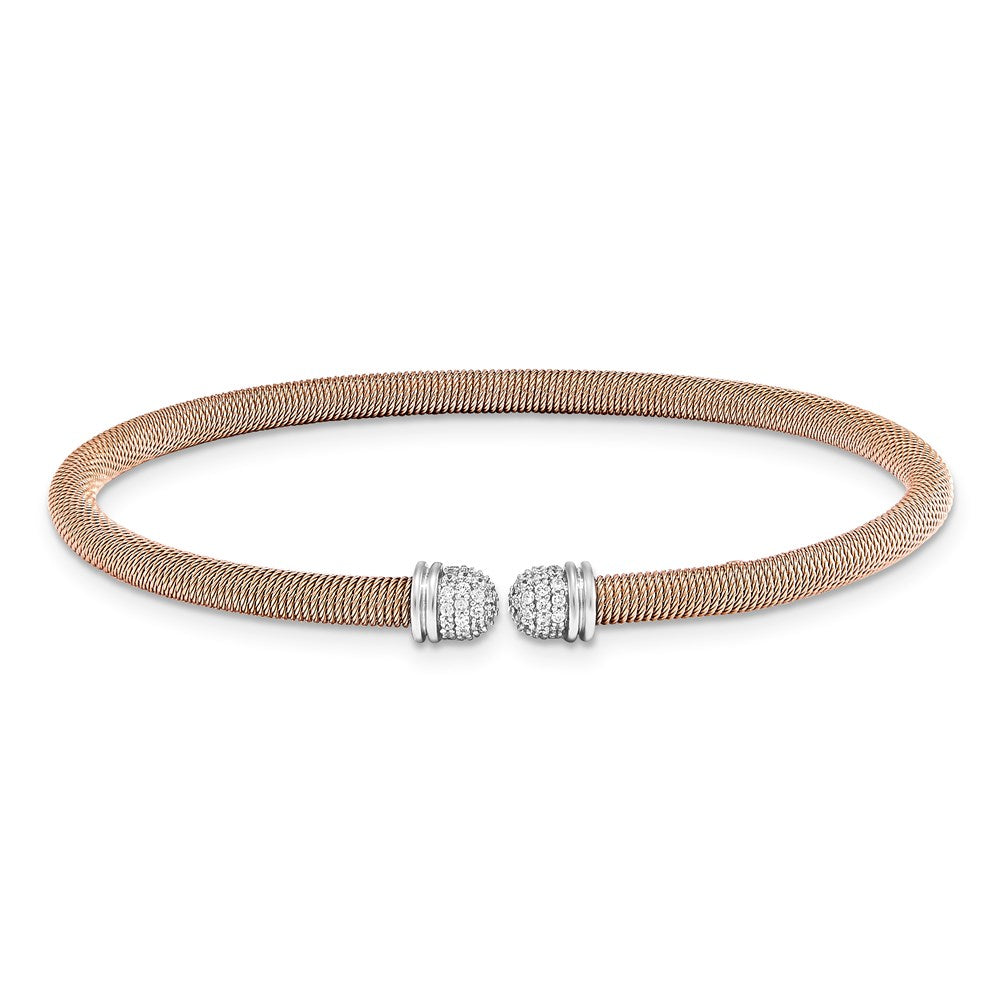 Sterling Silver RG 8 plated Cuff Bypass CZ Bangle