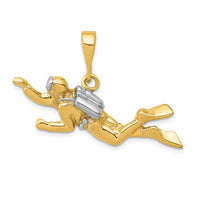Load image into Gallery viewer, 14K w/Rhodium Polished Open-Backed Scuba Diver Pendant
