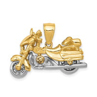 Load image into Gallery viewer, 14k Two-tone 3-D Moveable Motorcycle Pendant

