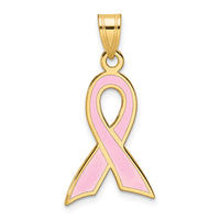 Load image into Gallery viewer, 14k Large Enameled Pink Awareness Ribbon Pendant
