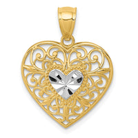 Load image into Gallery viewer, 14K and White Rhodium Polished Diamond-cut Filigree Heart Pendant
