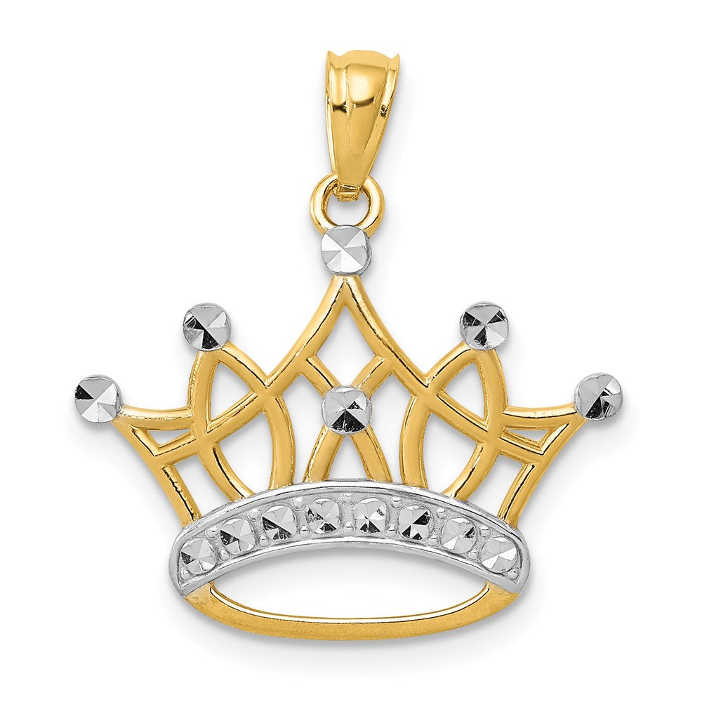 14k and Rhodium Crown Pendant