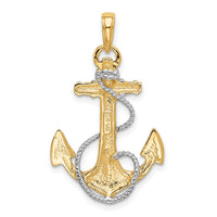 Load image into Gallery viewer, 14K w/ Rhodium Anchor W/Rope Pendant
