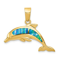 Load image into Gallery viewer, 14k Lab Created Opal Dolphin Pendant
