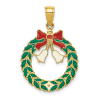 Load image into Gallery viewer, 14k Enameled Christmas Wreath Pendant
