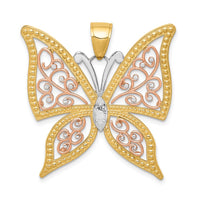 Load image into Gallery viewer, 14k Two-tone w/White Rhodium Diamond-cut Butterfly Pendant
