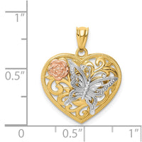Load image into Gallery viewer, 14k Tri color Butterfly Heart Pendant

