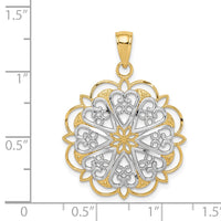 Load image into Gallery viewer, 14K w/Rhodium Filigree Hearts W/Scalloped Edge Pendant
