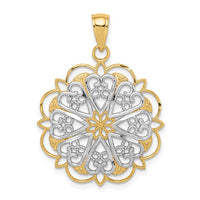 Load image into Gallery viewer, 14K w/Rhodium Filigree Hearts W/Scalloped Edge Pendant
