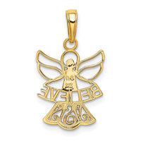 Load image into Gallery viewer, 14K W/Rhodium BELIEVE Angel Pendant
