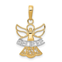 Load image into Gallery viewer, 14K W/Rhodium BELIEVE Angel Pendant
