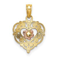 Load image into Gallery viewer, 14K Two-tone Polished Flower in Fancy Border Heart Pendant
