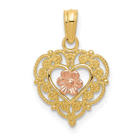 Load image into Gallery viewer, 14K Two-tone Polished Flower in Fancy Border Heart Pendant
