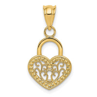Load image into Gallery viewer, 14K Polished Filigree Heart Lock Charm
