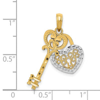 Load image into Gallery viewer, 14K w/White Rhodium Moveable Filigree Heart Key and Lock Charm
