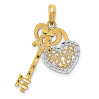 Load image into Gallery viewer, 14K w/White Rhodium Moveable Filigree Heart Key and Lock Charm
