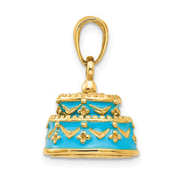 Load image into Gallery viewer, 14K 3-D Aqua Blue Enameled HAPPY BIRTHDAY Cake Pendant
