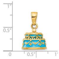 Load image into Gallery viewer, 14K 3-D Aqua Blue Enameled HAPPY BIRTHDAY Cake Pendant
