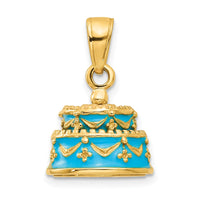 Load image into Gallery viewer, 14K 3-D Aqua Blue Enameled HAPPY BIRTHDAY Cake Pendant
