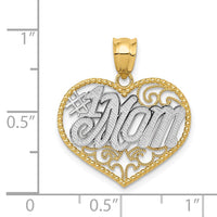 Load image into Gallery viewer, 14k and White Rhodium Filigree #1 Mom Heart Pendant
