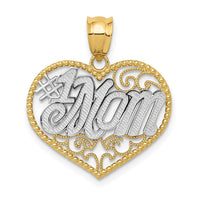 Load image into Gallery viewer, 14k and White Rhodium Filigree #1 Mom Heart Pendant
