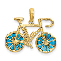 Load image into Gallery viewer, 14K 3-D Blue Enameled Moveable Bicycle Pendant
