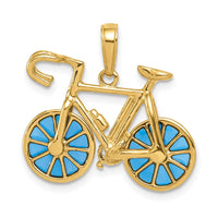 Load image into Gallery viewer, 14K 3-D Blue Enameled Moveable Bicycle Pendant
