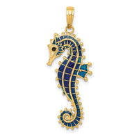 Load image into Gallery viewer, 14K 3-D Blue Enameled Seahorse Pendant

