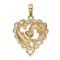 Load image into Gallery viewer, 14K Two-Tone w/White Rhodium Dolphins In Heart Pendant
