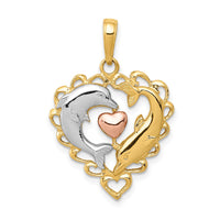 Load image into Gallery viewer, 14K Two-Tone w/White Rhodium Dolphins In Heart Pendant
