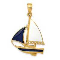 Load image into Gallery viewer, 14K 2-D Blue and White Enameled Sailboat Pendant
