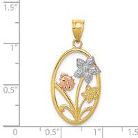 Load image into Gallery viewer, 14k Two-tone w/White Rhodium Diamond-cut Oval Floral Pendant
