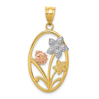Load image into Gallery viewer, 14k Two-tone w/White Rhodium Diamond-cut Oval Floral Pendant
