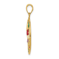 Load image into Gallery viewer, 14K Enameled Hummingbird and Flower in Circle Pendant
